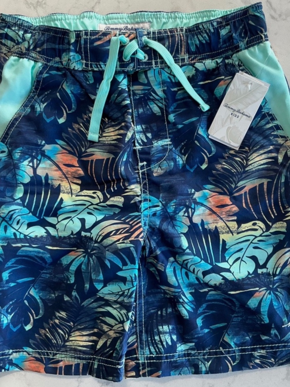 Tommy Bahama Boys Swim Trunk Small Blue Mesh Lined Drawstring Board Shorts UPF50